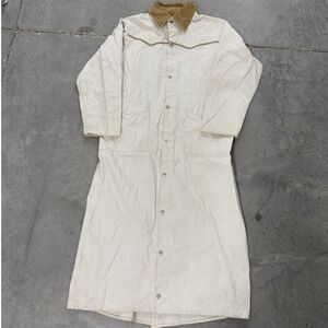 Vintage Trail Duster Western Canvas Coat Cream Corduroy Collar Mens Medium USA